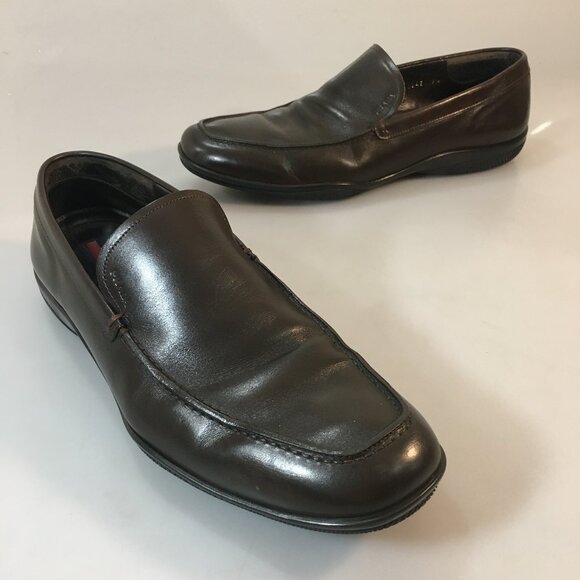 Prada Mens 9.5 Brown Leather Slip-On Loafers 1645 - Picture 1 of 9